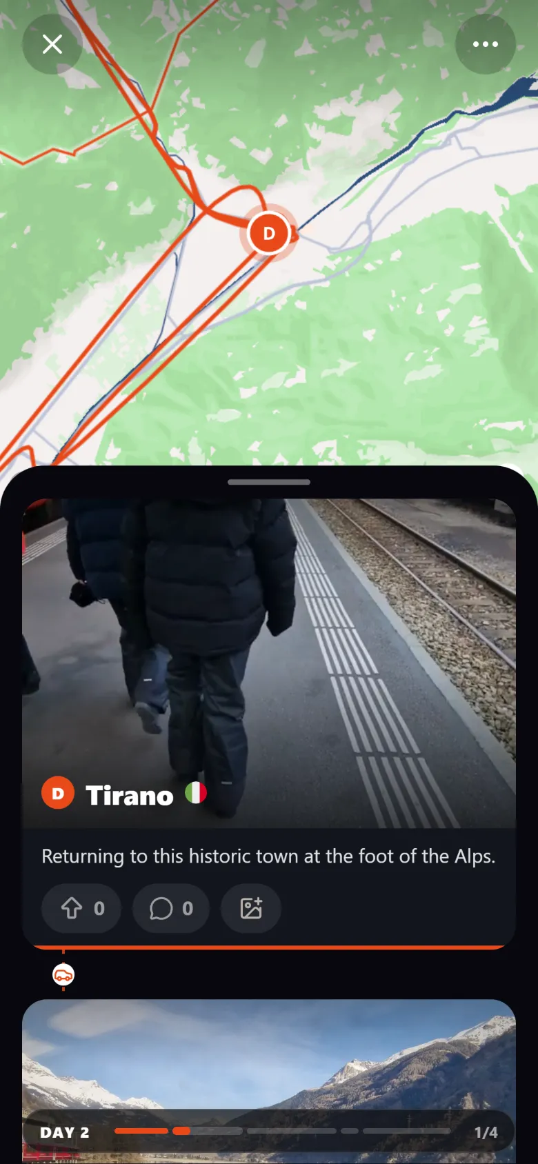 Trip route map with the Tirano stop