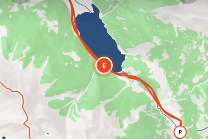 Trip map with the stops joined by the route